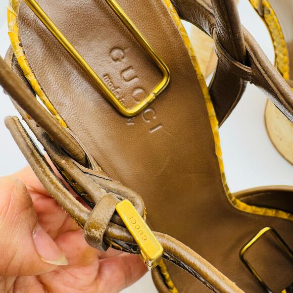 Gucci mustard platform Retro Snakeskin Animal Print Slingback Sandals 36.5 - Picture 7 of 11